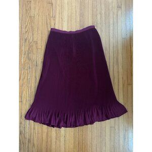 J.Crew Pleated Ruffle-Hem Midi Skirt Burgundy - Size 12